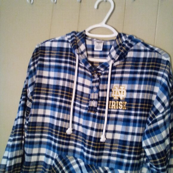 Concepts Sports Notre Dame Flannel Shirt Women S Hood Pocket Long Sleeve Plaid - Picture 4 of 15
